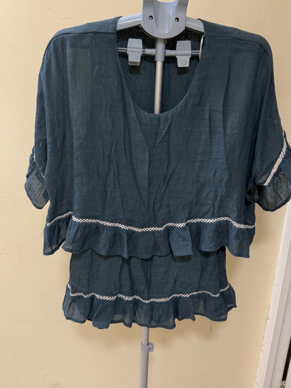 Umgee Dark Teal Ruffle Peasant Blouse